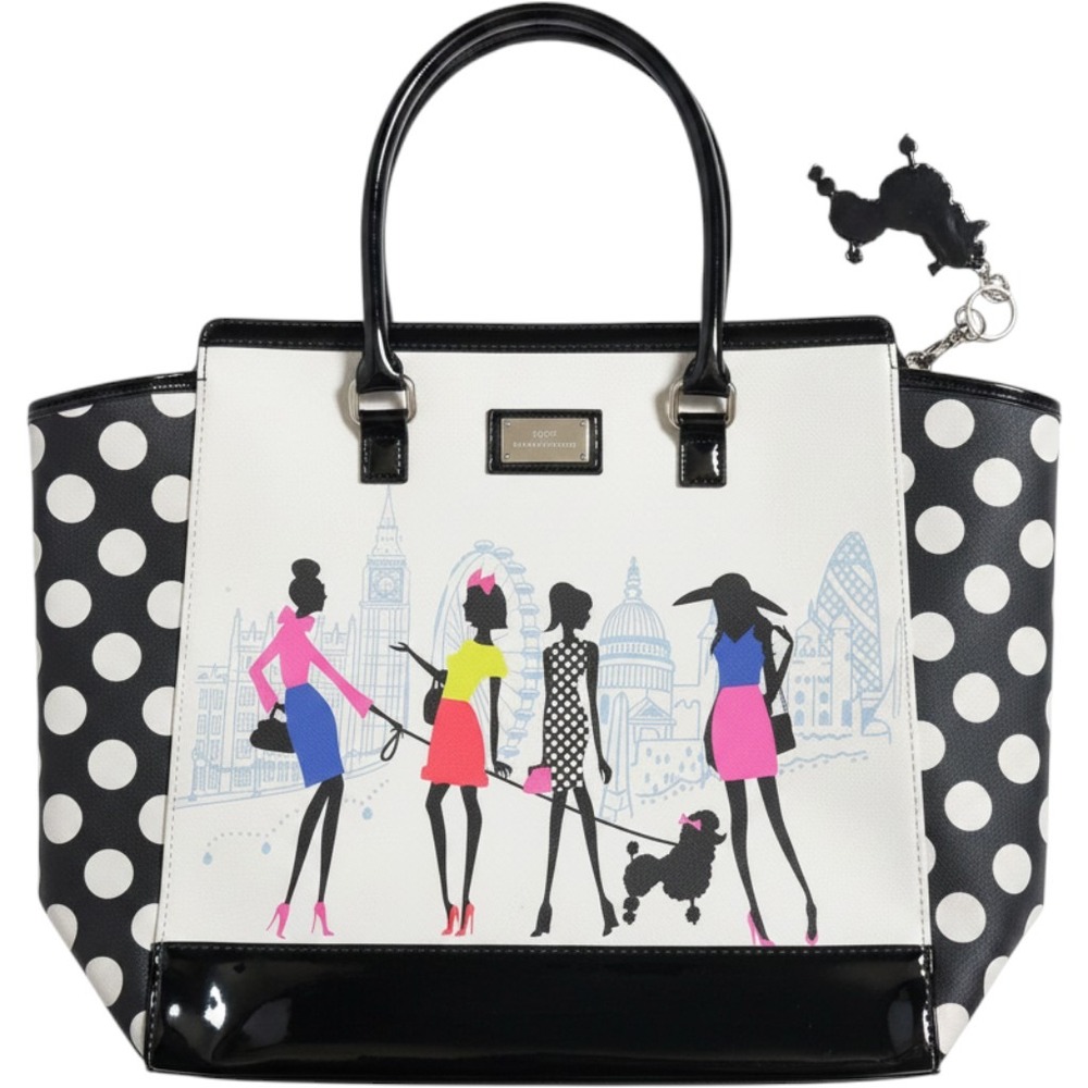 Lulu by Lulu Guinness London Poodle Polka Dot Tote Bag Black White Graphic Large